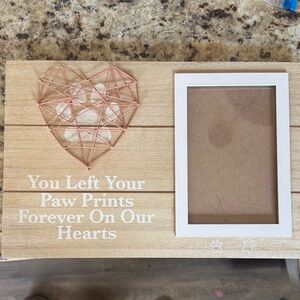 Wood Paw Print Memorial Picture Frame with Rose Gold Heart